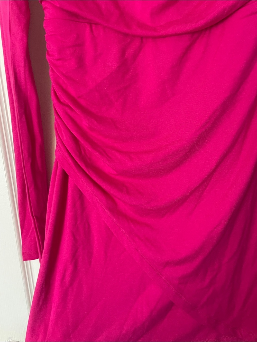 One-Shoulder Fuchsia Ruched Mini Dress - Picture 5 of 9
